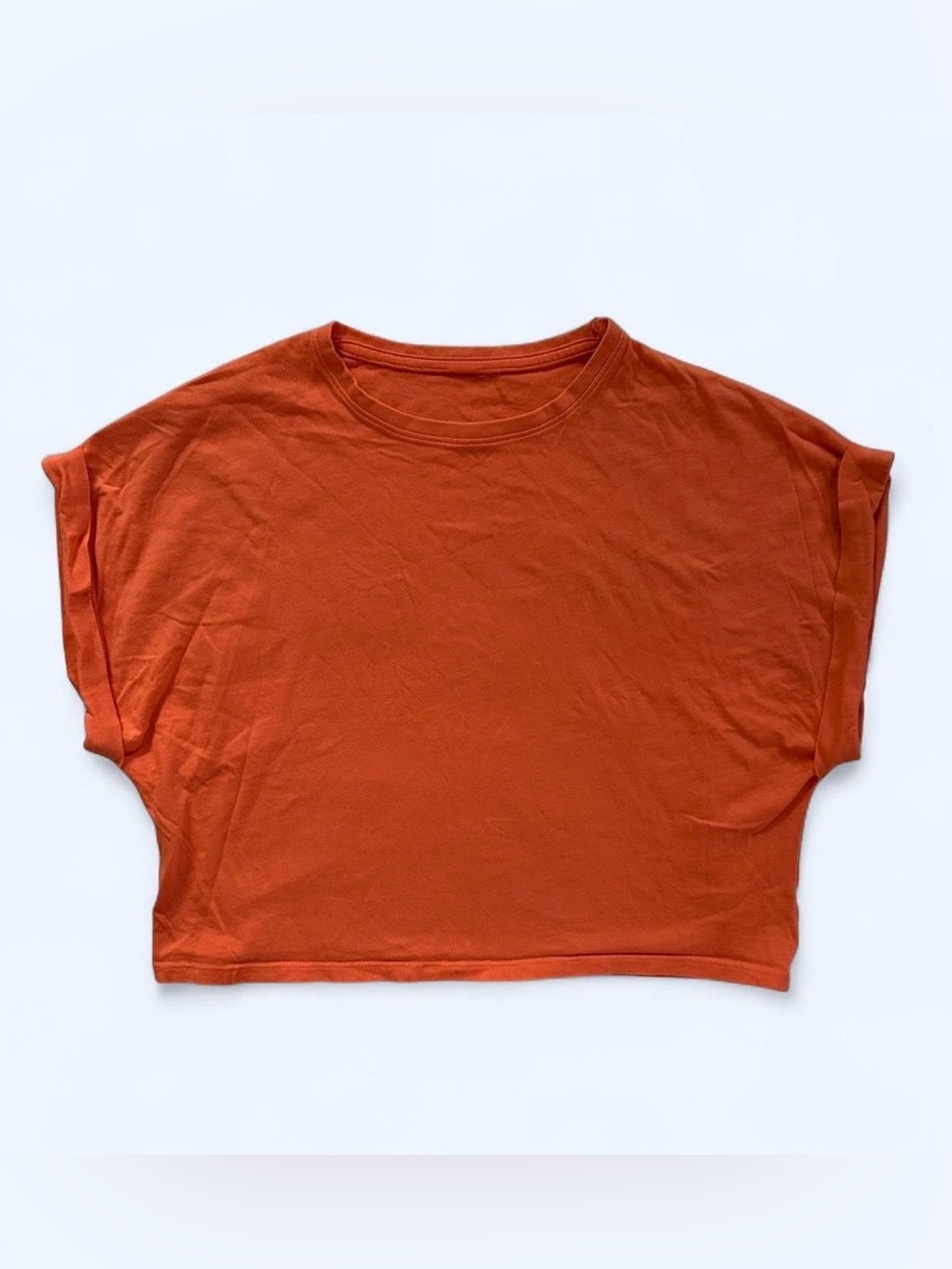 Zara Girls Cuffed Sleeve Boxy Crop Top in Orange Crewneck
